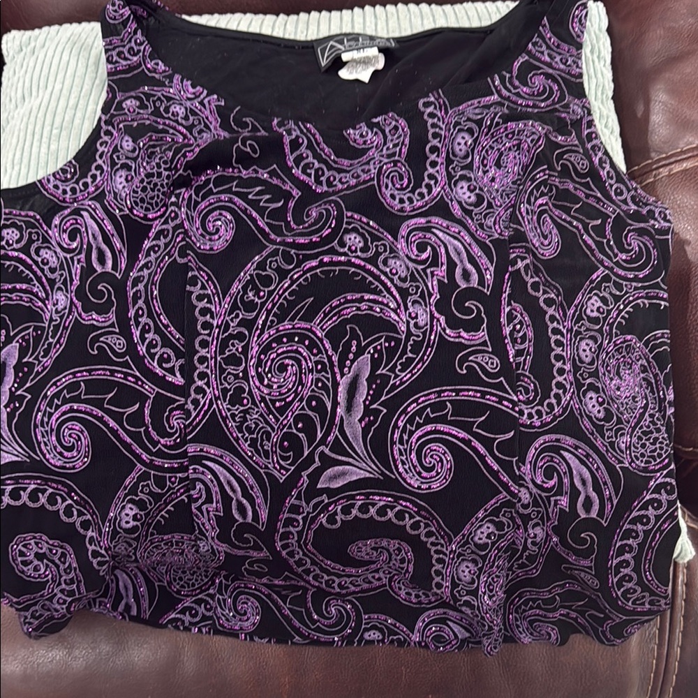 Alex Evenings Black and Purple Paisley Blouse